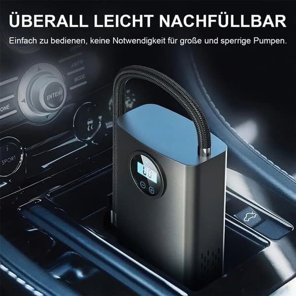 Batteridriven luftpump, luftpump med LCD-display och 3 munstycksadaptrar, kompressordäckpump