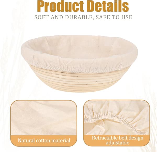 4-pack brödkorgsfoder – naturlig rottingbakduk – cirka 25 cm