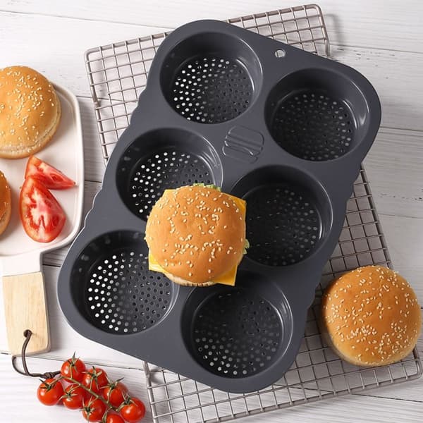 Silikone brødform Non-stick bageplade Genanvendelig hamburgerbolleform Hjem-4 hulrum