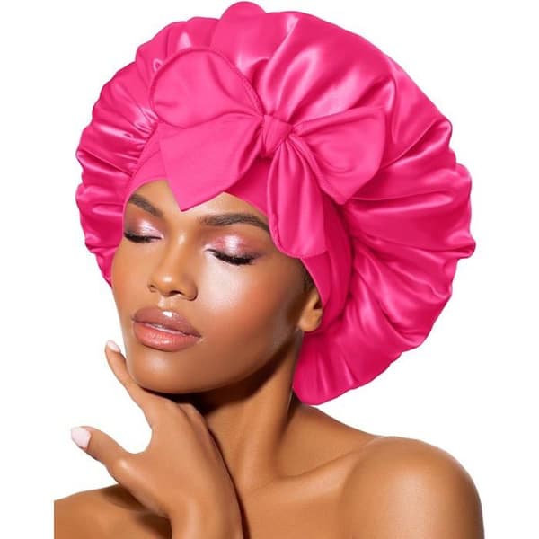 Justerbar satinnathue til kvinder, perfekt til søvn og makeup-påføring - rosa pink