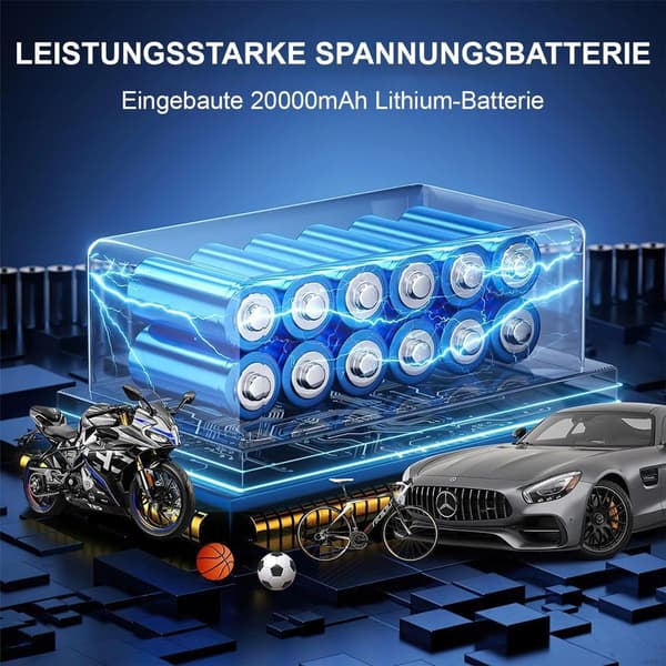 Batteridriven luftpump, luftpump med LCD-display och 3 munstycksadaptrar, kompressordäckpump
