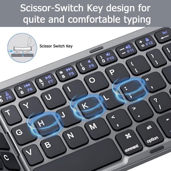 Sammenfoldeligt Bluetooth-tastatur med touchpad, ultratyndt bærbart trådløst tastatur egnet til Android-, Windows- og iOS-tablets og -laptops (grå).