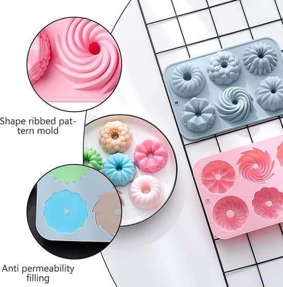 2 stk. Mini Silikone Guglhupf & Bundt Kageforme, Non-Stick Savarin Donut Bageforme til Muffins, Brownies & Budding