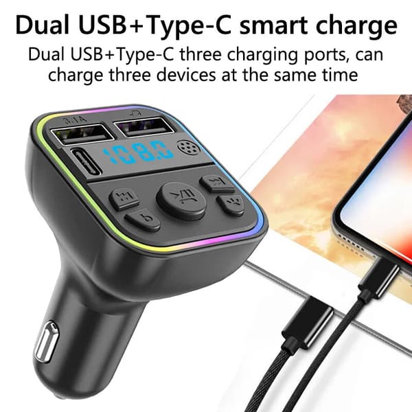 FM-sender Trådløst Bluetooth-bilsæt MP3-afspiller Radioadapter USB-oplader
