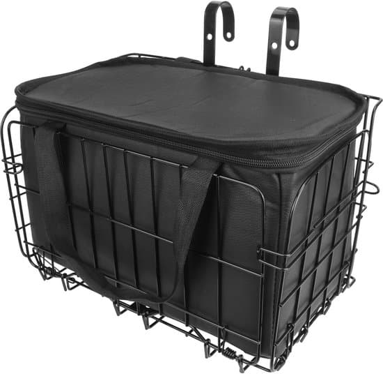 Enkelt cykelkurv, sammenklappelig frontkurv, robust, holdbar, inkluderer sort PU-foring, quick-release system, til transport af dagligvarer
