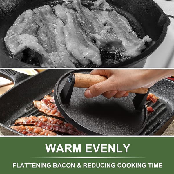 Hamburgerpress 7 tum rund kraftig gjutjärn Smash Bacon Köttbiff