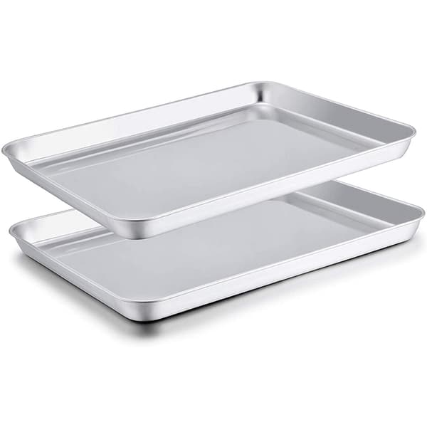 Bageudstyr i rustfrit stål, 2-delt bageplade i rustfrit stål til roulade, bageplade, bradepande (9,05*6,69 tommer)