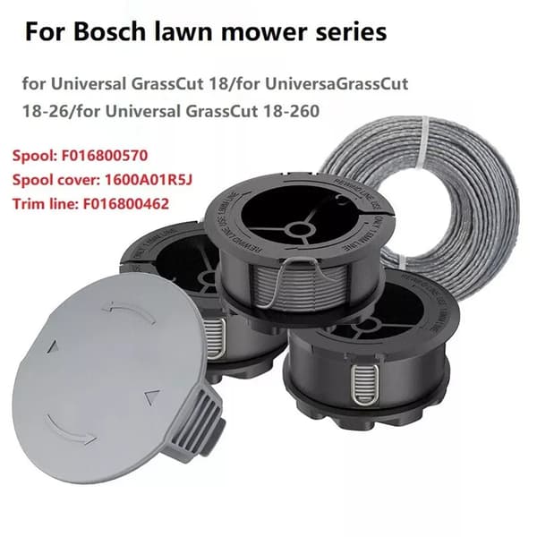 Erstatningsspoledæksel til Bosch Univ. GrassCut 18-26 Sort Plæneklipper (inkluderer klipperstreng)