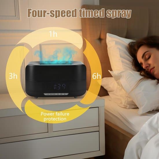 Lämplig för 3D Flame Aroma Diffuser 400ml Bluetooth-högtalare Klocka 7-färgs LED Fjärrkontroll Svart