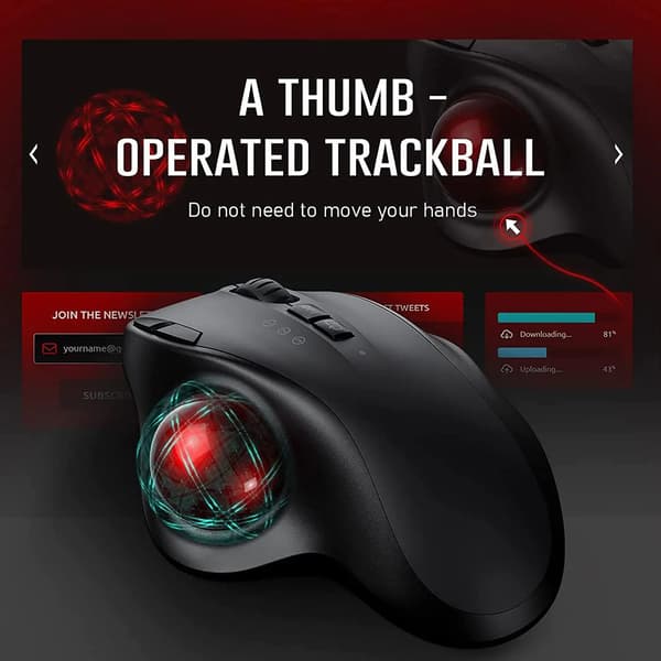 Genopladelig Trackball Trådløs Mus, Bluetooth 2.4G USB, Ergonomisk, PC/Android/Windows, 3 DPI-niveauer