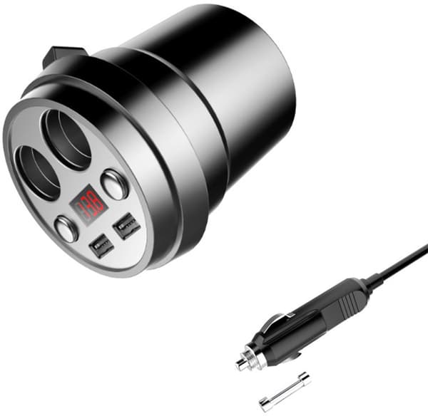 12V Adapter - USB Biloplader - Bilkopholder Splitter - Sort - Interiørtilbehør