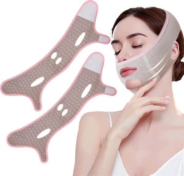 2-pack ansiktslyftande mask sovbandage, hakåtdragande bandage