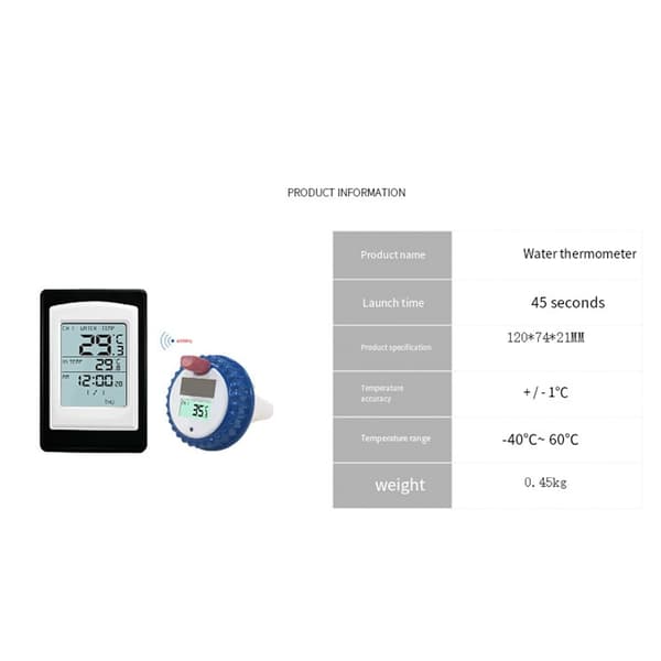 Soldriven termometer för pool (ej flytande termometer, ej inomhus- eller utomhusmodeller)