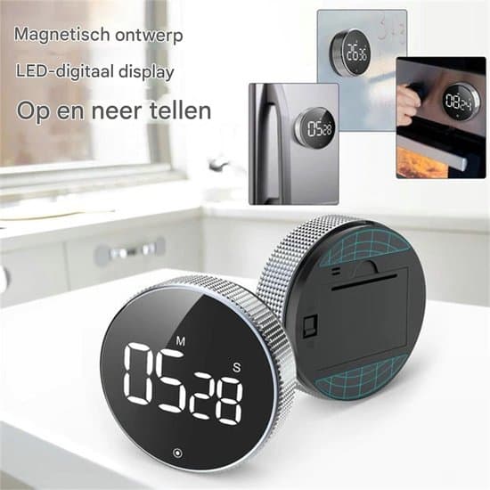 1 stk. digital køkkentimer (8x8x2cm), grå LED stort display magnetisk nedtælling