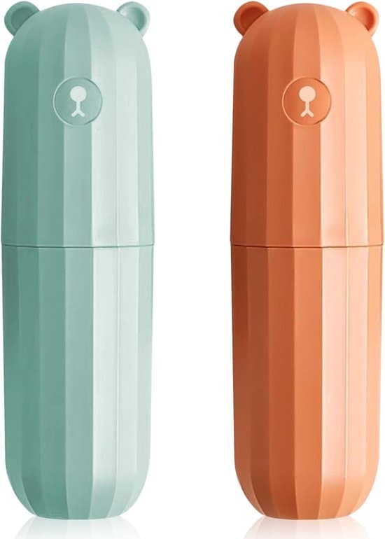 Tandbørsteholder - Rejseetui - 2 Stykker - Orange/Grøn