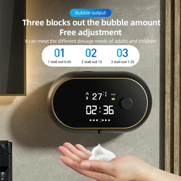 Automatisk skummende håndsæbedispenser, multifunktionel sæbedispenser, genopladelig skummende håndsæbedispenser m/ LCD-display, selvrensende, velegnet