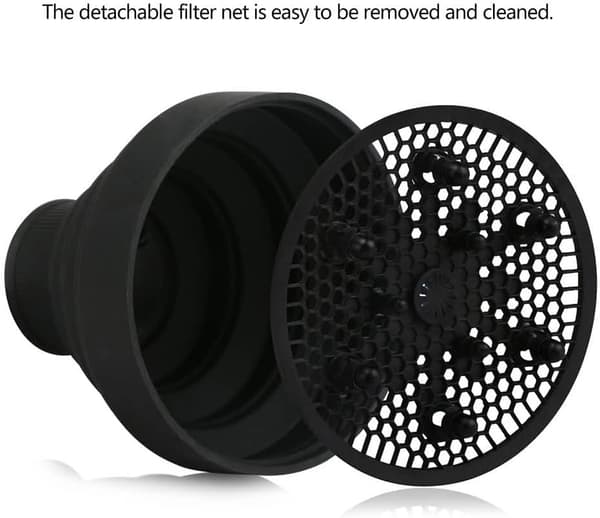 Hårtørrer Diffuser Sammenfoldelig Udtrækkelig Silikone Styling Naturlige Bølger Fin Tyk Sort