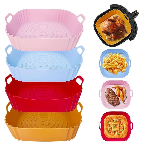 4 silikoneforme til airfryer, genanvendelig friturekurv & bageplade