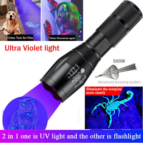UV-taskulamppu UV-valkoinen kaksois-LED-mustavalotila