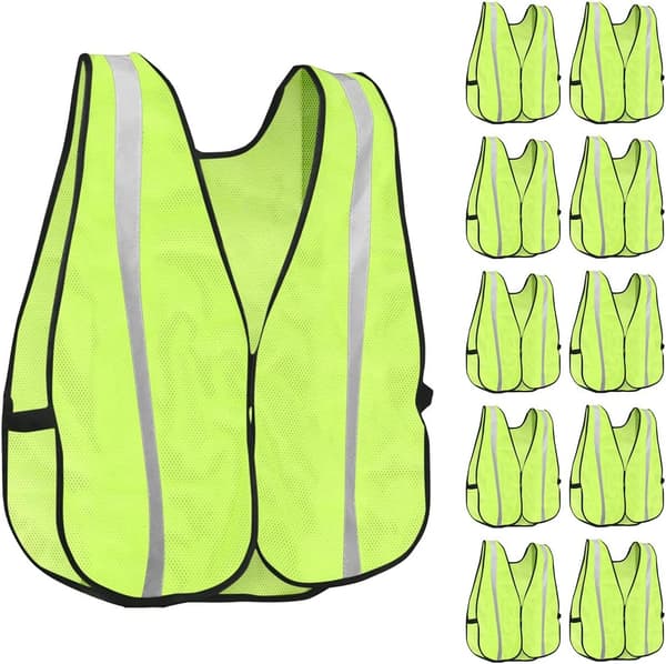 10-pack reflekterande säkerhetsvästar med hög synlighet, silverränder, män kvinnor