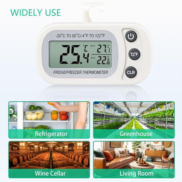 LCD Digital Vattentät Kylskåp Frys Termometer Matlagning Kök Krok Magnet Vit