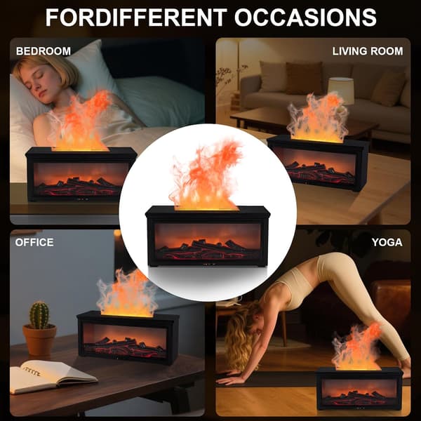 Pejsflamme Æterisk Olie Diffuser Luftfugter - Ultralyd Aromaterapi Diffuser, 7 Farve Flammeeffekt, Fjernbetjening & Auto-sluk Timer
