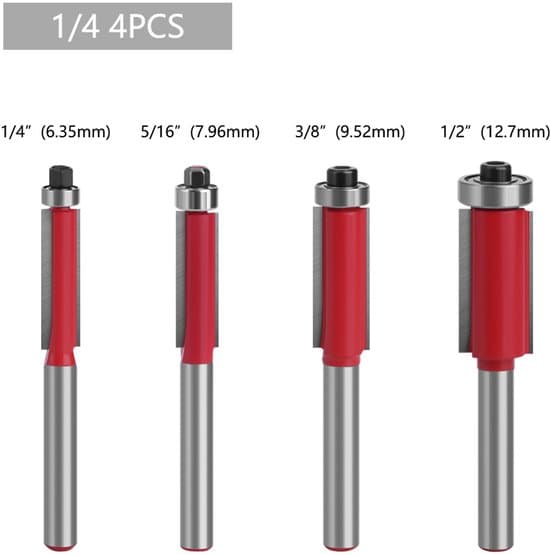 Set med 4 träfräsar med lager för fräs, 6 mm skaft