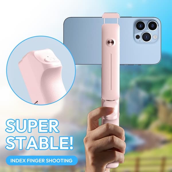 Mini selfiestick med Bluetooth, kompatibel med iPhone iOS, Samsung Android och Huawei smartphones.