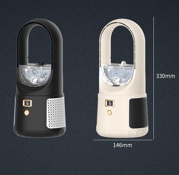 Bladeless trådløs bordventilator til hjemmebrug, USB genopladelig befugtende sprayventilator (sort)