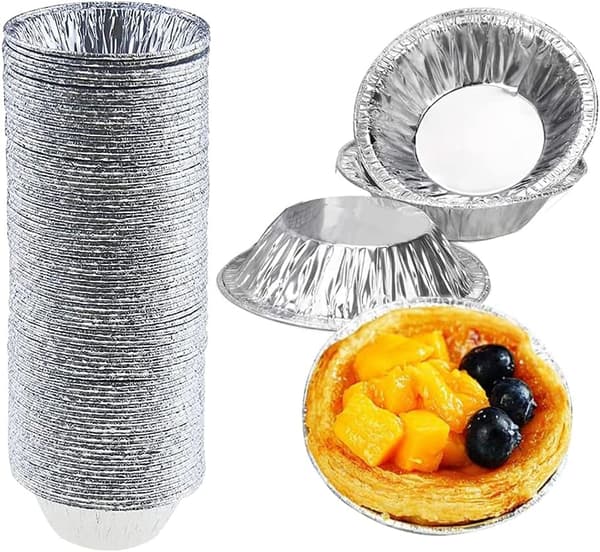 100-pak runde MINI aluminiumsforme, engangsfolieforme, Pasteis de Nata tærteformssæt, til syltetøjstærter.