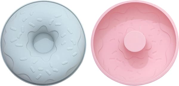 2-delad rund korrugerad silikonform för kakor och munkar - blå - rosa