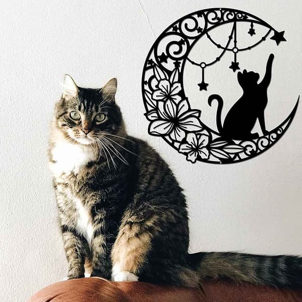 Måne og Kat Metal Vægdekoration - 30cm