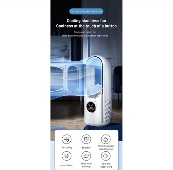Bærbar USB-luftkøler Bladeless 6-trins lydløs timer AC