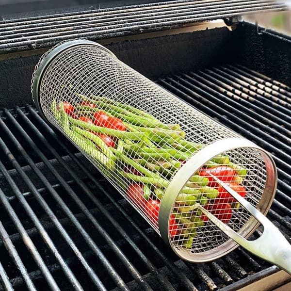2-delad rullande BBQ-korg, BBQ-kött- och grönsakskorg.