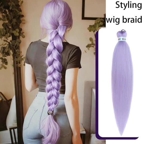3-pack försträckta flätade hårförlängningar hästsvansset för cosplay (lila, 68 cm)