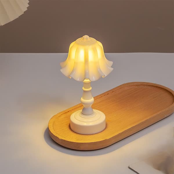 2-pack, bordslampor, retro klockblomma-formade små sänglampor, lämpliga för sovrum (vit)
