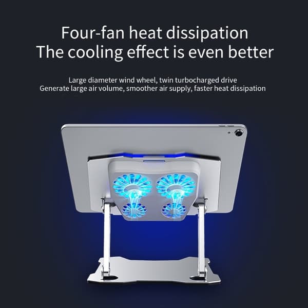 Tabletstander køleplade, bærbar computerstander i aluminiumslegering, kraftig køleventilator