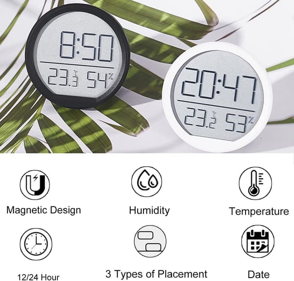 Digital klocka LCD Termohygrometer Design Magnetisk Väggkalender för Hem, Kök & Kontor (Vit)