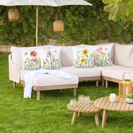 4-pak hvide haveblomstrede pyntepudebetræk, bløde vaskbare dekorative pudebetræk til terrasse og sofa