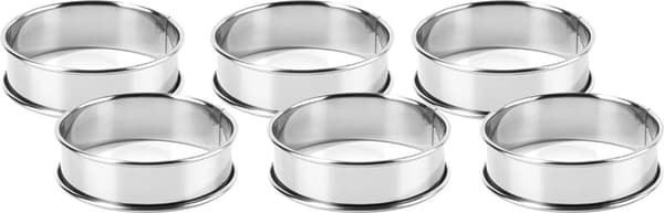 Seks 8 cm kageringe, bageforme, kageringe, muffinringe, runde rustfrit stål sølv, velegnet til madlavning og bagning.