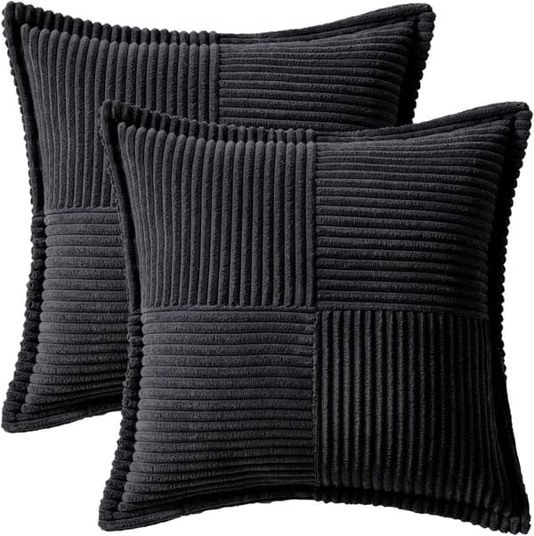2-pak brede stribede patchwork bløde pyntepudebetræk (45x45cm, sort)