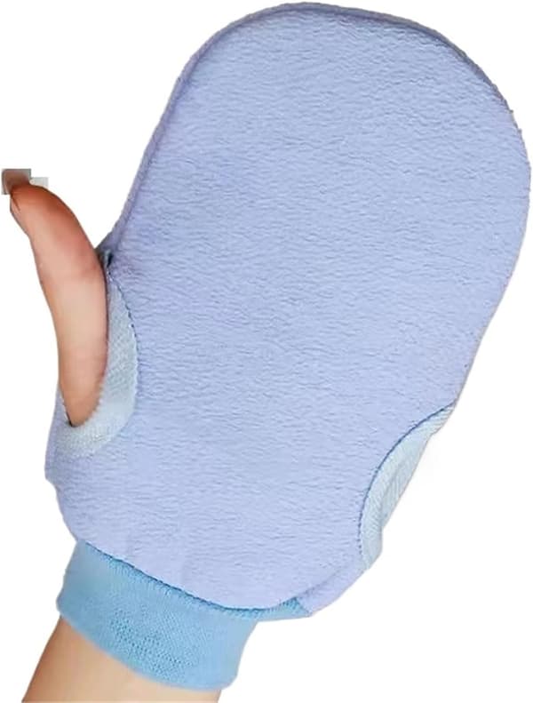 Eksfolierende handsker, 8-delt sæt, badebørste, kropsskrubbehandsker, håndklæde, skummassage (blå)