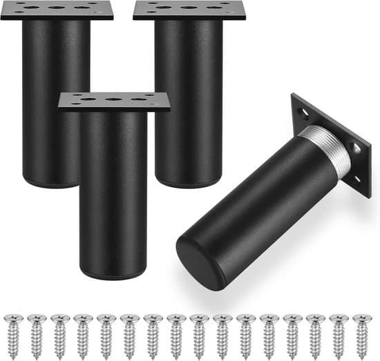 Møbelben 12 cm, aluminiumslegering til stole, borde og skabe - 4 stk. sorte