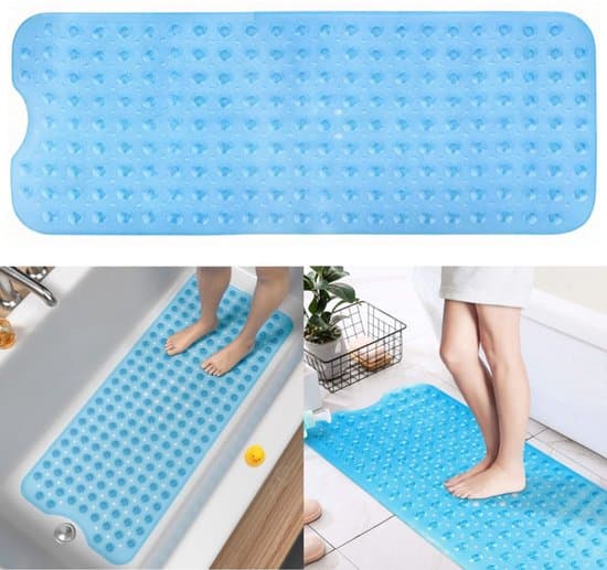 1 st Badrumsmatta med sugkoppar, extra lång halkfri mögelresistent, blå 100x40cm