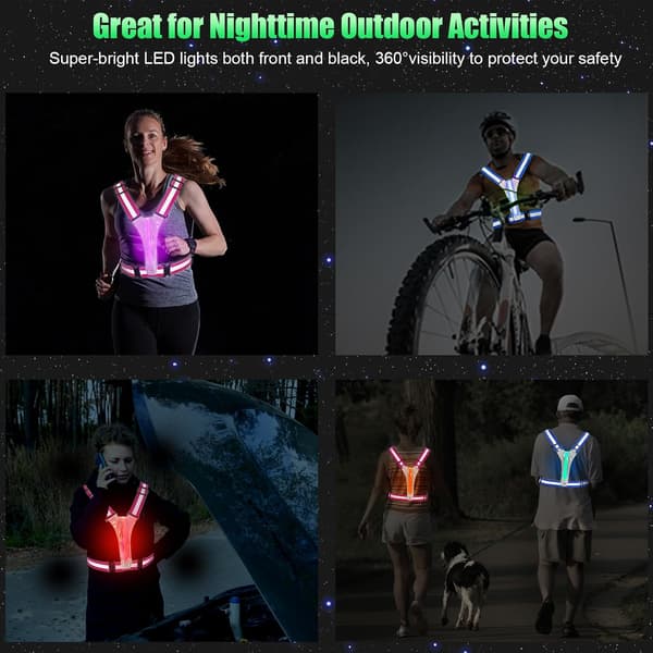 LED reflekterende vest løbeudstyr, 5 farver lysende løbevest, egnet