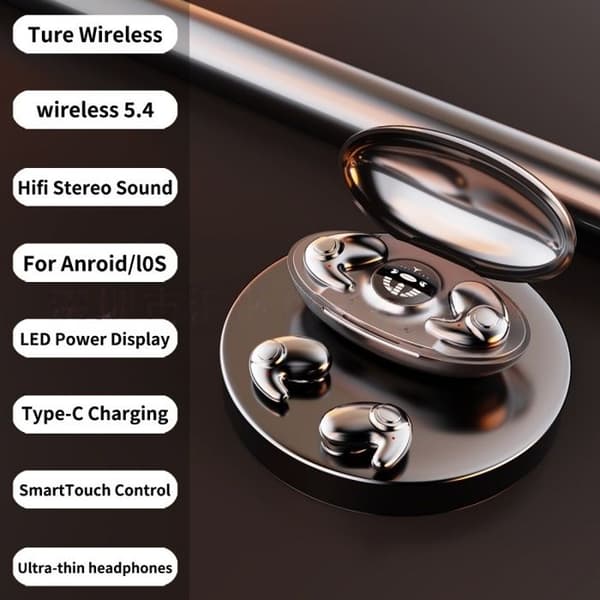 Bluetooth-øretelefoner, støjreduktion til søvnhjælp, high-definition lydkvalitet, behagelige at have på, bærbare, sorte.
