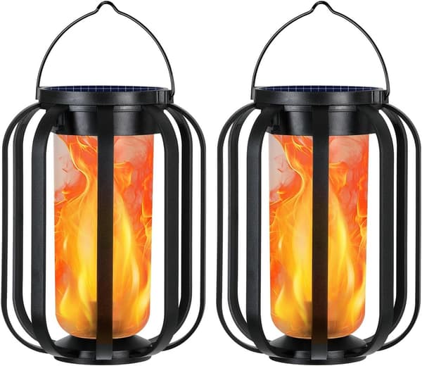 2-pack utomhussolcellslampor med flameffekt för trädgård och uteplats