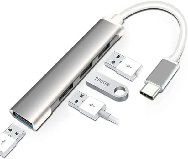 4-portars USB-C-hub och datasplitter i aluminiumlegering (silver)