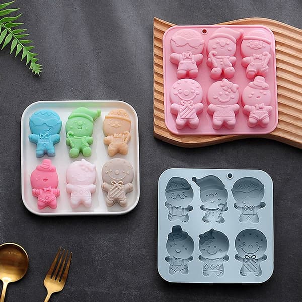 2-pack med 6 olika former av pepparkaksgubbe-isbitsformar, silikon