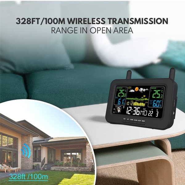Professionell trådlös väderstation DCF77 med klocka + månfas + barometrisk trycksensor